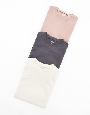 Asos Design 3 Pack Crew Neck T-shirts In Multi