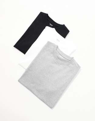 Asos Design Essential Oversized Crew Neck T-shirts 3 Pack In Multi