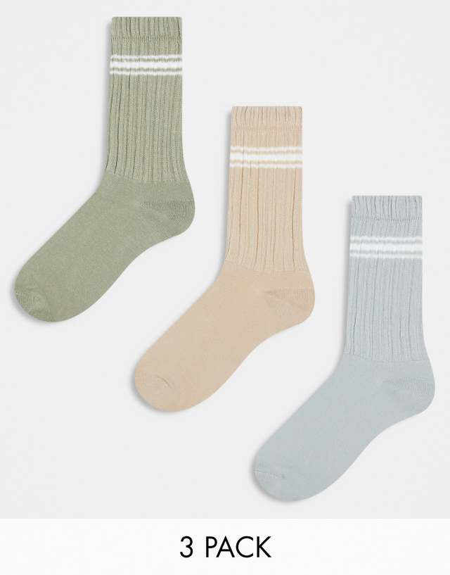 ASOS DESIGN - 3 pack crew slouch ankle socks with stripes in neutrals