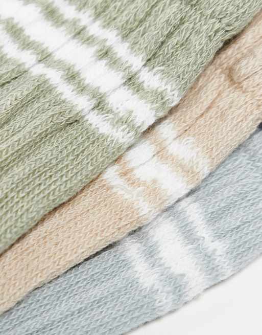 ASOS DESIGN 3 pack crew slouch ankle socks with stripes in neutrals , 4 of 4