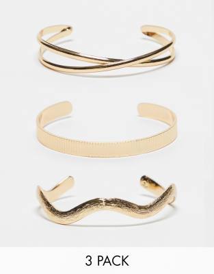 FhyzicsShops DESIGN 3-pack cuff bracelets with mixed designs in gold tone