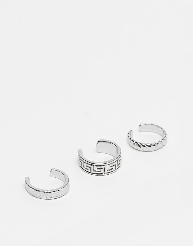 ASOS DESIGN 3 pack ear cuff set in silver tone