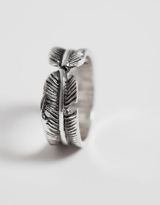 ASOS DESIGN 3 pack engraved detail and feather ring in silver, 2 of 3