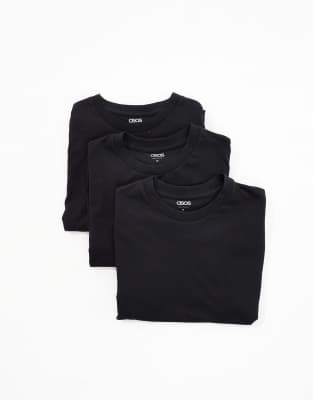 Asos Design 3 Pack Essential Crew Neck T-shirt In Black