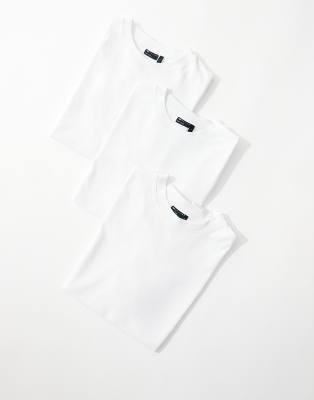 Asos Design 3-pack Essential Relaxed Crew Neck T-shirts In White