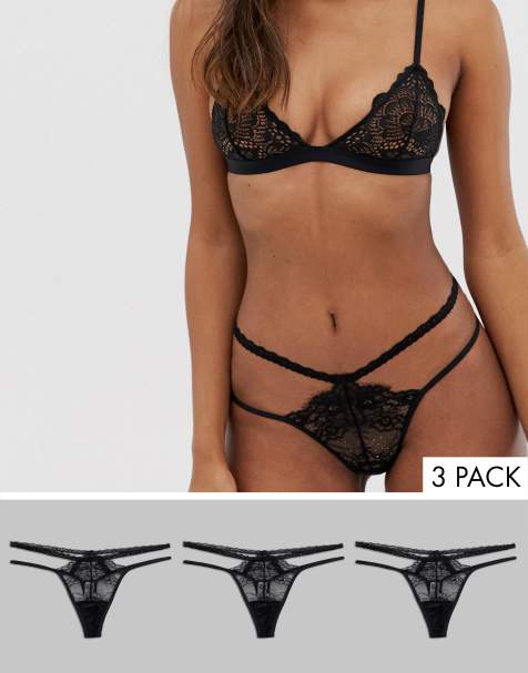 ASOS DESIGN 3 pack eyelash lace thong with lace trim - view 1