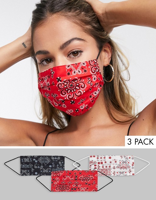 ASOS DESIGN 3 pack face covering in bandana print