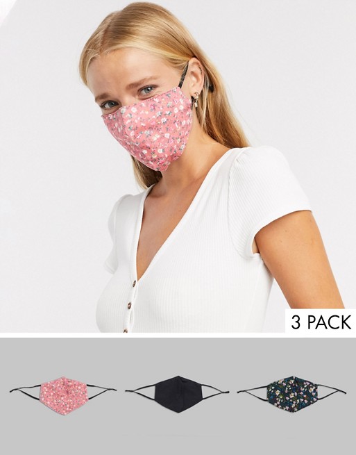 ASOS DESIGN 3 pack face covering in floral print and plain black