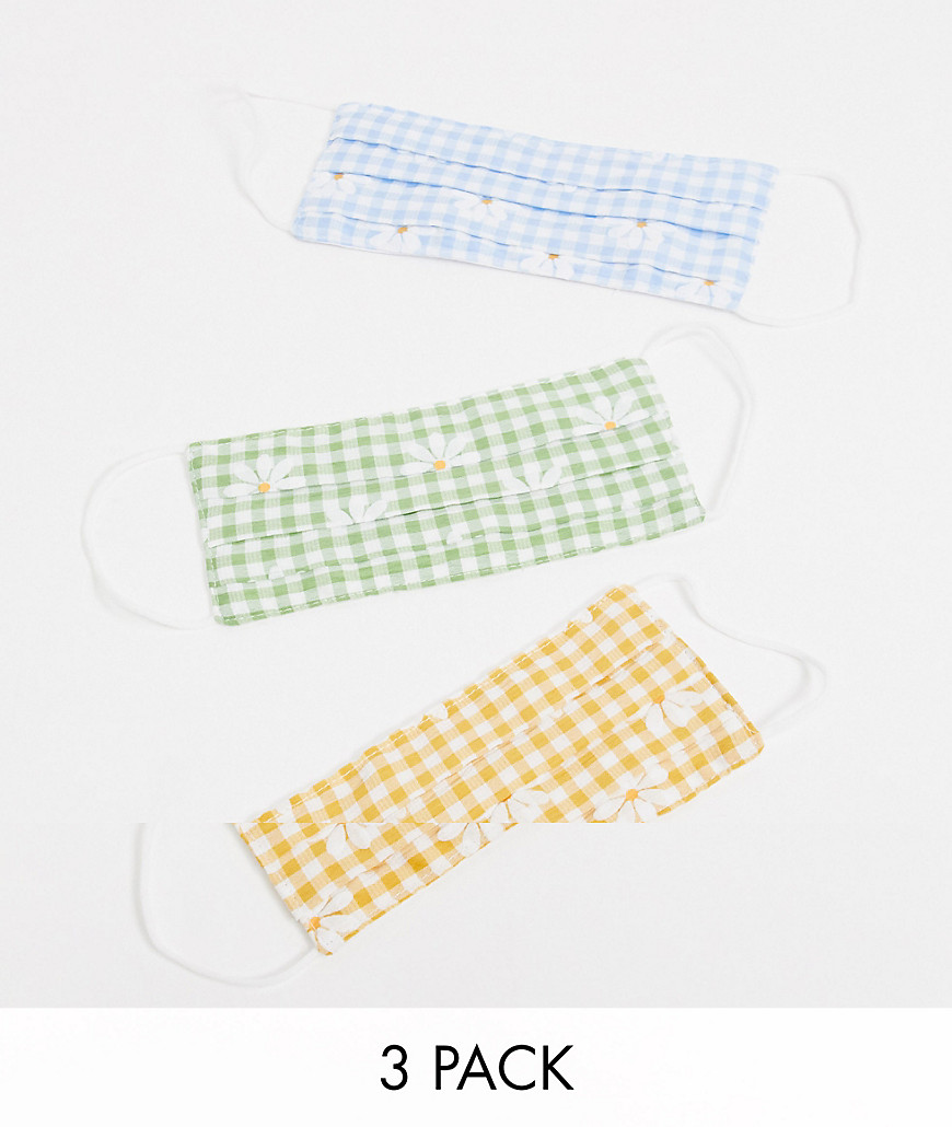 ASOS DESIGN 3-pack face covering in gingham daisy print-Multi