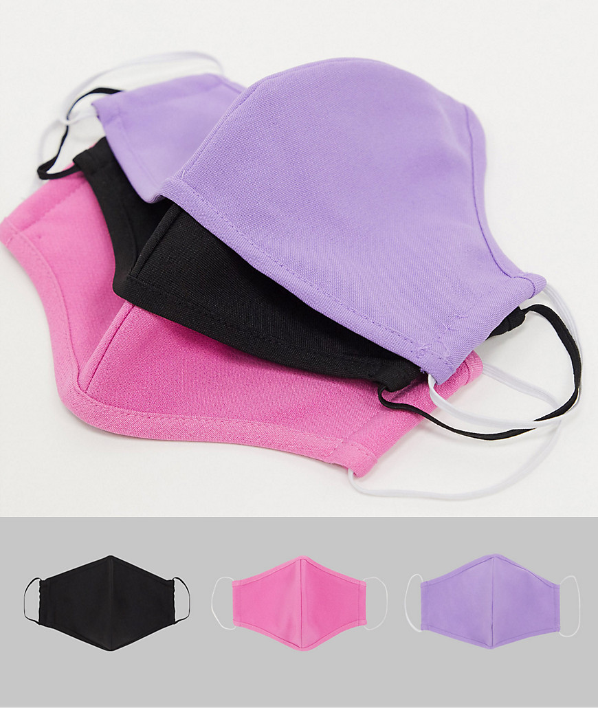 ASOS DESIGN 3 PACK FACE COVERING IN LILAC AND PINK