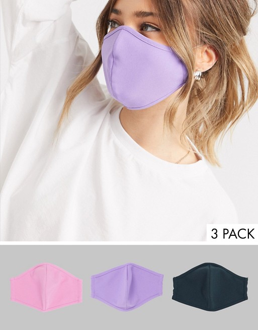 ASOS DESIGN 3 pack face covering in lilac and pinks