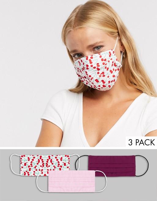 ASOS DESIGN 3 pack face covering in mixed prints