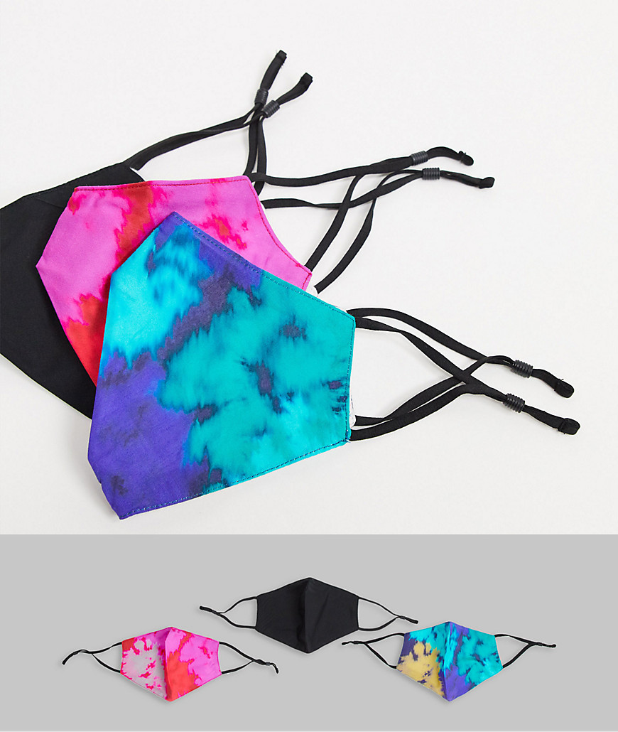 Asos Design 3-pack Face Covering In Tie Dye-multi