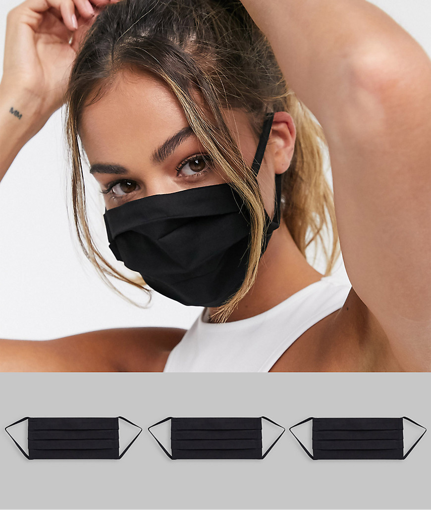 ASOS DESIGN 3 pack face covering with pleating in black