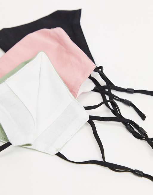 ASOS DESIGN 3 pack face coverings in 3 layer construction in pastel, 2 of 4