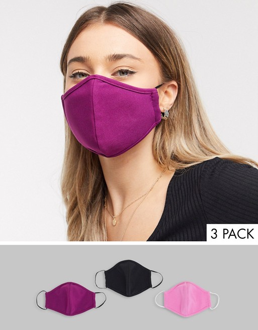 ASOS DESIGN 3 pack face coverings in black and purples