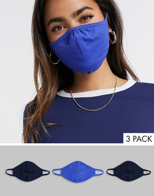 ASOS DESIGN 3 pack face coverings in navy and blue