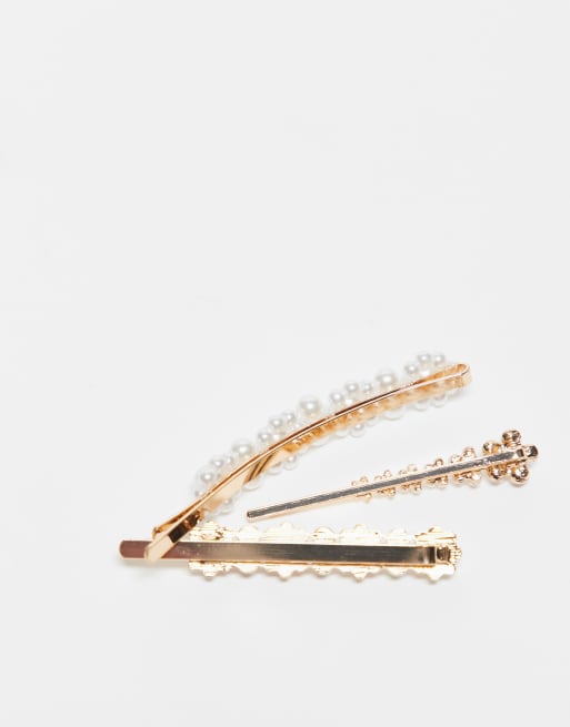 ASOS DESIGN 3-pack faux pearl hair slides, 3 of 3