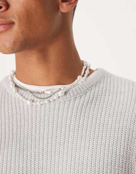 ASOS DESIGN 3-pack festival faux pearl chain necklaces in silver - view 1