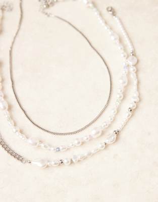 Asos Design 3-pack Festival Faux Pearl Chain Necklaces