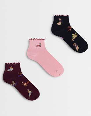 Asos Design 3 Pack Festive Dog Socks In Multi
