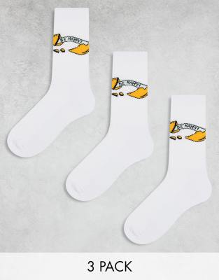 ASOS DESIGN 3 pack fortune cookie socks in white