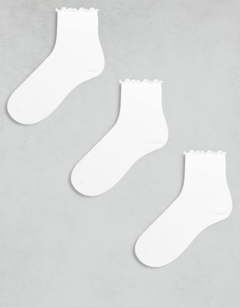 ASOS DESIGN 3 pack frill edge  ankle socks in white - view 1