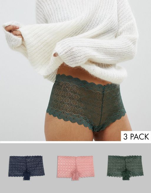 ASOS DESIGN Curve 3 pack geo lace french underwear