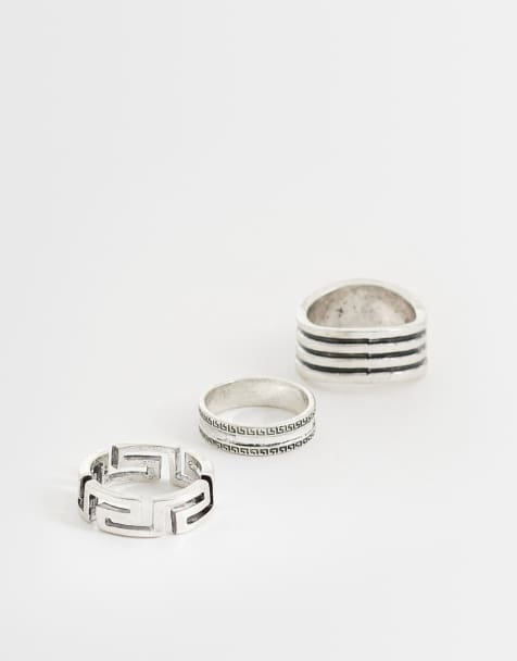 ASOS DESIGN 3 pack greek wave and layered ring in silver tone - view 1