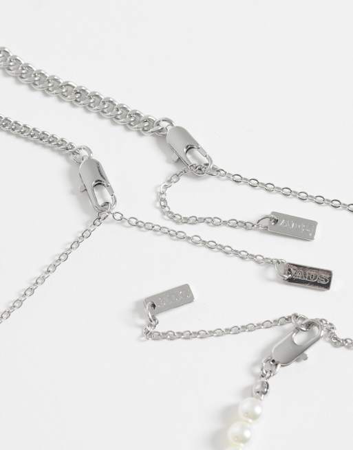 ASOS DESIGN 3-pack halsband med kedja och pärlprydda pärlor i silver, 2 av 3