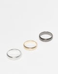 [ASOS DESIGN] ASOS DESIGN 3 pack hammered textured ring in multi S-M MULTI