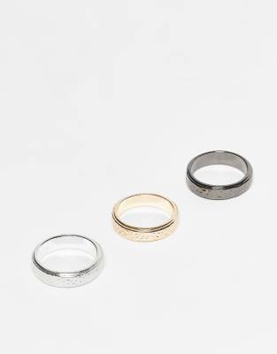 ASOS DESIGN 3 pack hammered textured rings in multi