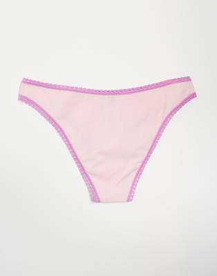 Asos Design 3 Pack Heart Lace Trim Brazilian Briefs With Chili And Bow Embroidery-multi