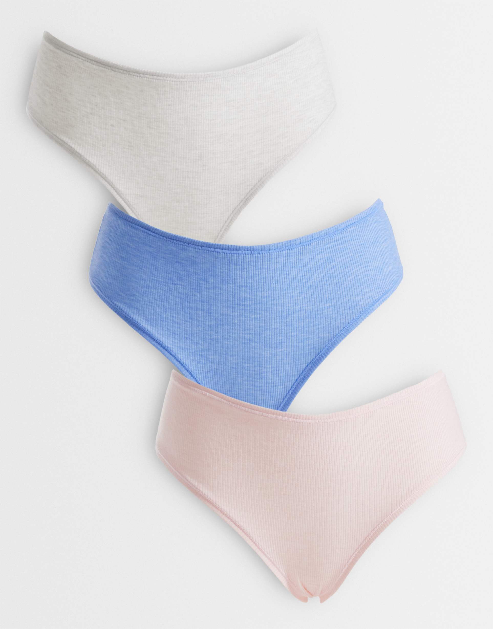 asos design 3 pack high waist ribbed briefs in blue, pink & cream