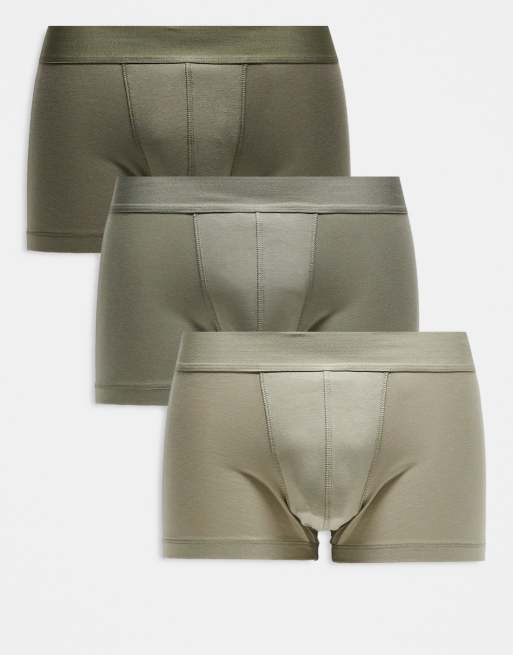ASOS DESIGN 3 pack hipster briefs in khaki