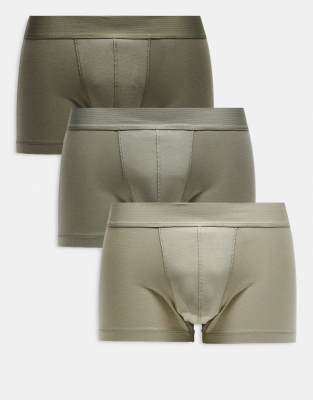 ASOS DESIGN ASOS DESIGN 3 pack hipster trunks in khaki - KHAKI-Green