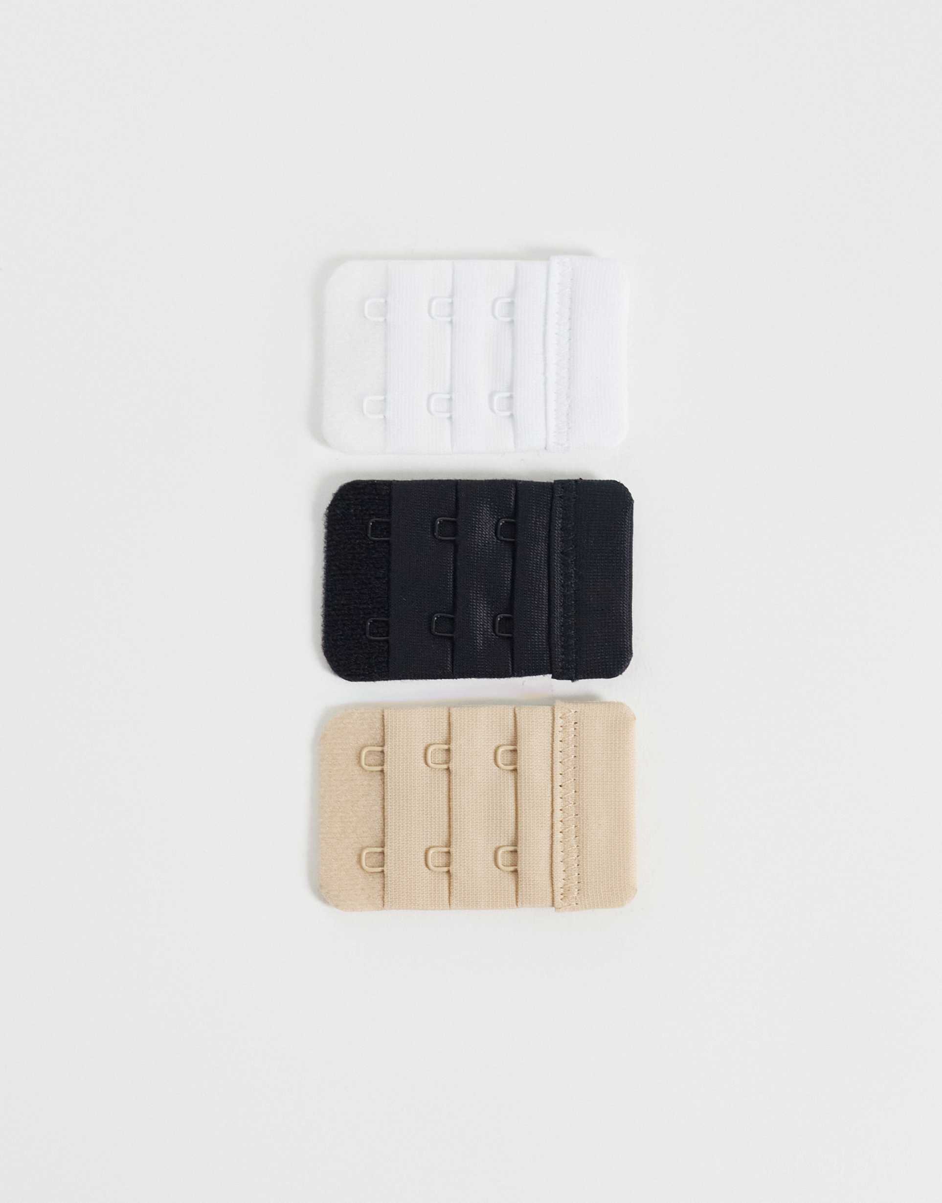 asos design 3 pack hook bra extenders in white, beige & black