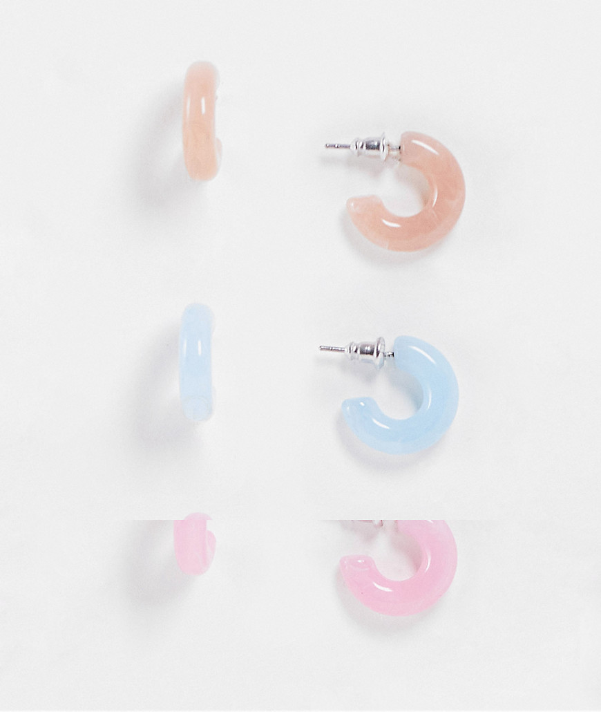 ASOS DESIGN 3-pack hoop earrings in mixed resins-Multi