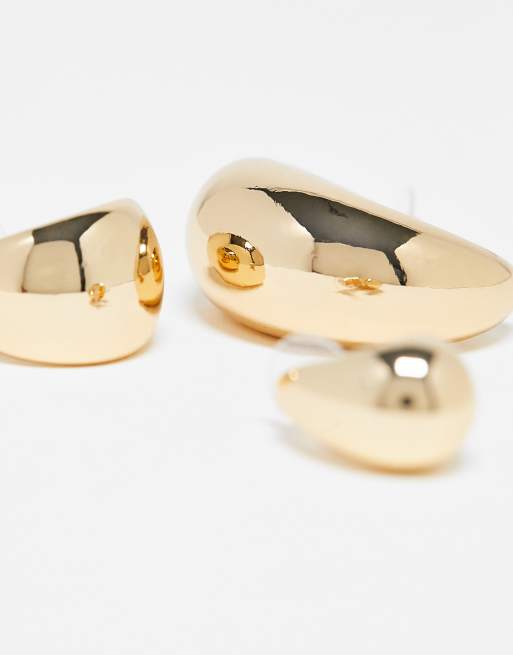 ASOS DESIGN 3-pack hoop earrings with sleek wide design in gold tone, 2 of 4