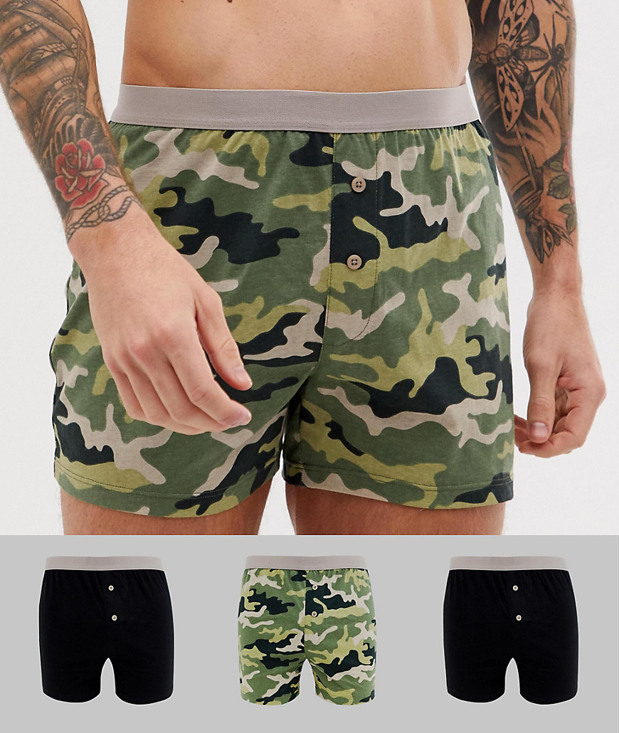 ASOS DESIGN 3 pack jersey boxer with camo print save-Multi