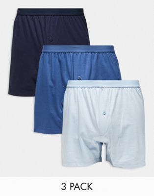 ASOS DESIGN 3 pack jersey boxers in blue