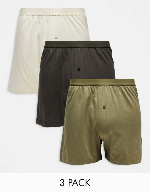 ASOS DESIGN 3 pack jersey boxers in tonal green