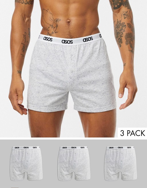 ASOS DESIGN 3 pack jersey boxers in white slub marl with branded waistband saving