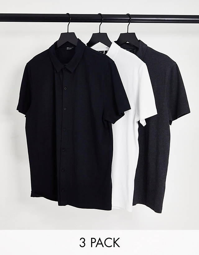 ASOS DESIGN - 3 pack jersey shirt in black, white and charcoal