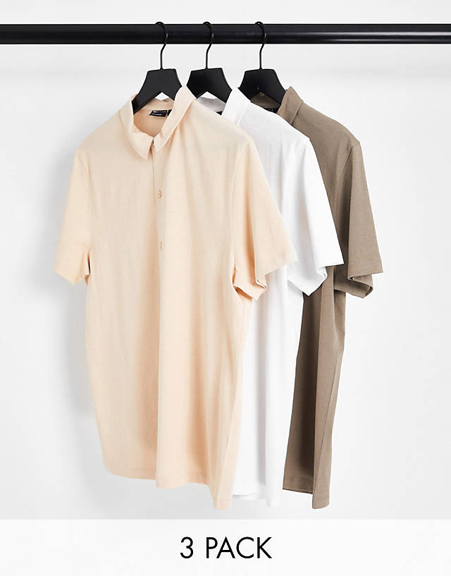 ASOS DESIGN - 3 pack jersey shirt in tan, white and beige
