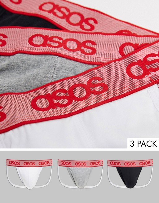 ASOS DESIGN 3 pack jock straps with red waistband