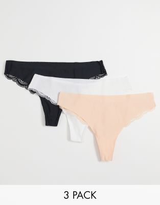 ASOS DESIGN 3 pack knicker in no VPL & lace-Multi