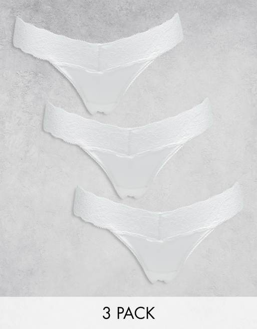 ASOS DESIGN 3 pack knickers in malibu low rise mesh & lace in white