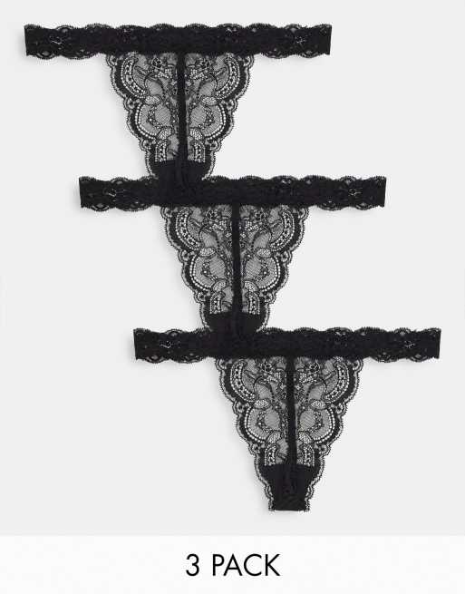 Asos Design 3 Pack Lace Lingerie Thong With T Back In Black Asos 5648