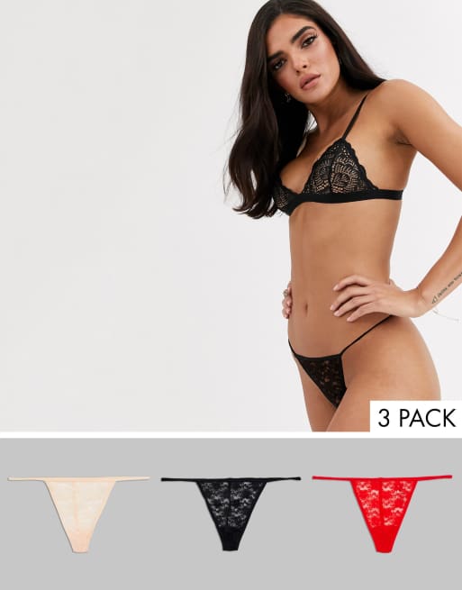 ASOS DESIGN 3 pack thong in no VPL & lace in multi - ShopStyle